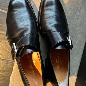 Salvatore Ferragamo Men's Black Leather Buckle Monk Strap Shoes